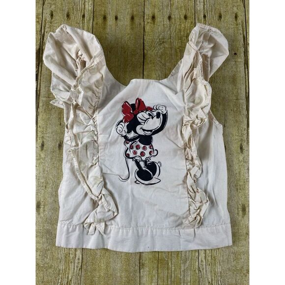 Disney Girls Minnie Mouse Smocked Ruffle Polka Dot Beige Cream Top Size‎ 9/10 - Picture 1 of 6